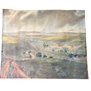 Vintage Farm Print 14X17" Storm Cloud Barn Dirt Road Artist ? Curry